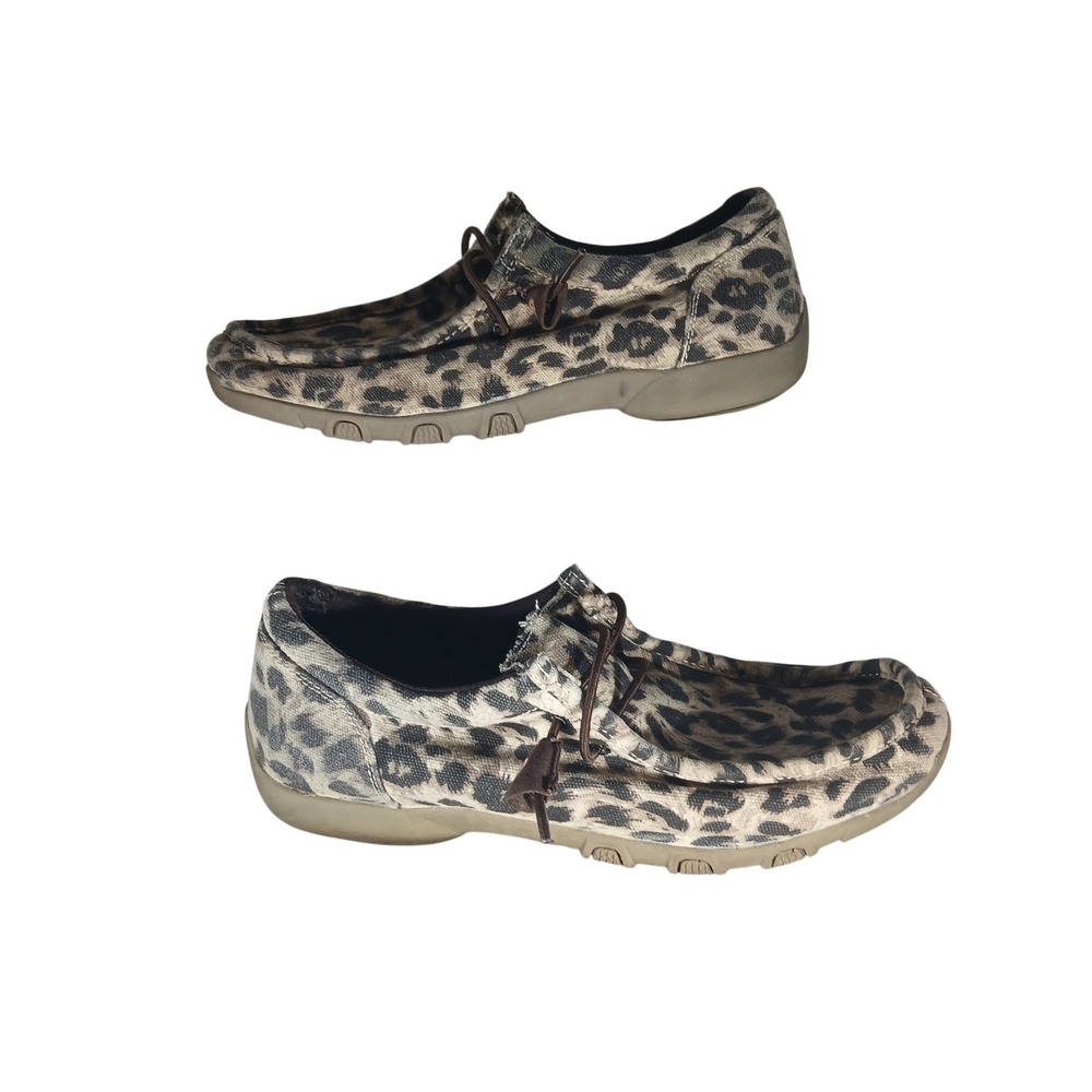 Roper Womens Leopard Print Canvas Moccasin Shoes Tan Brown Size 7.
